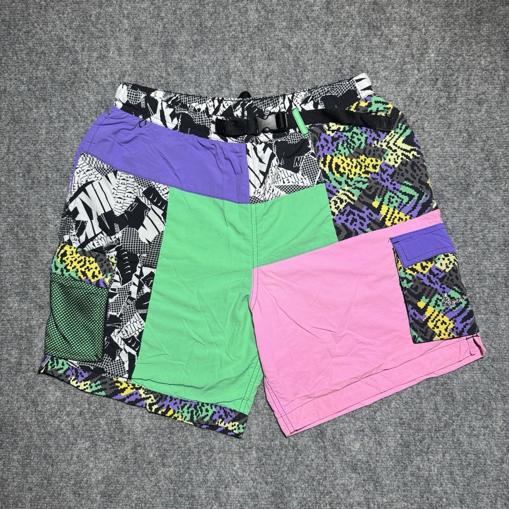 Nike Cargo Belted Ripstop Athletic Shorts Men Medium Retro Multicolor Hiking